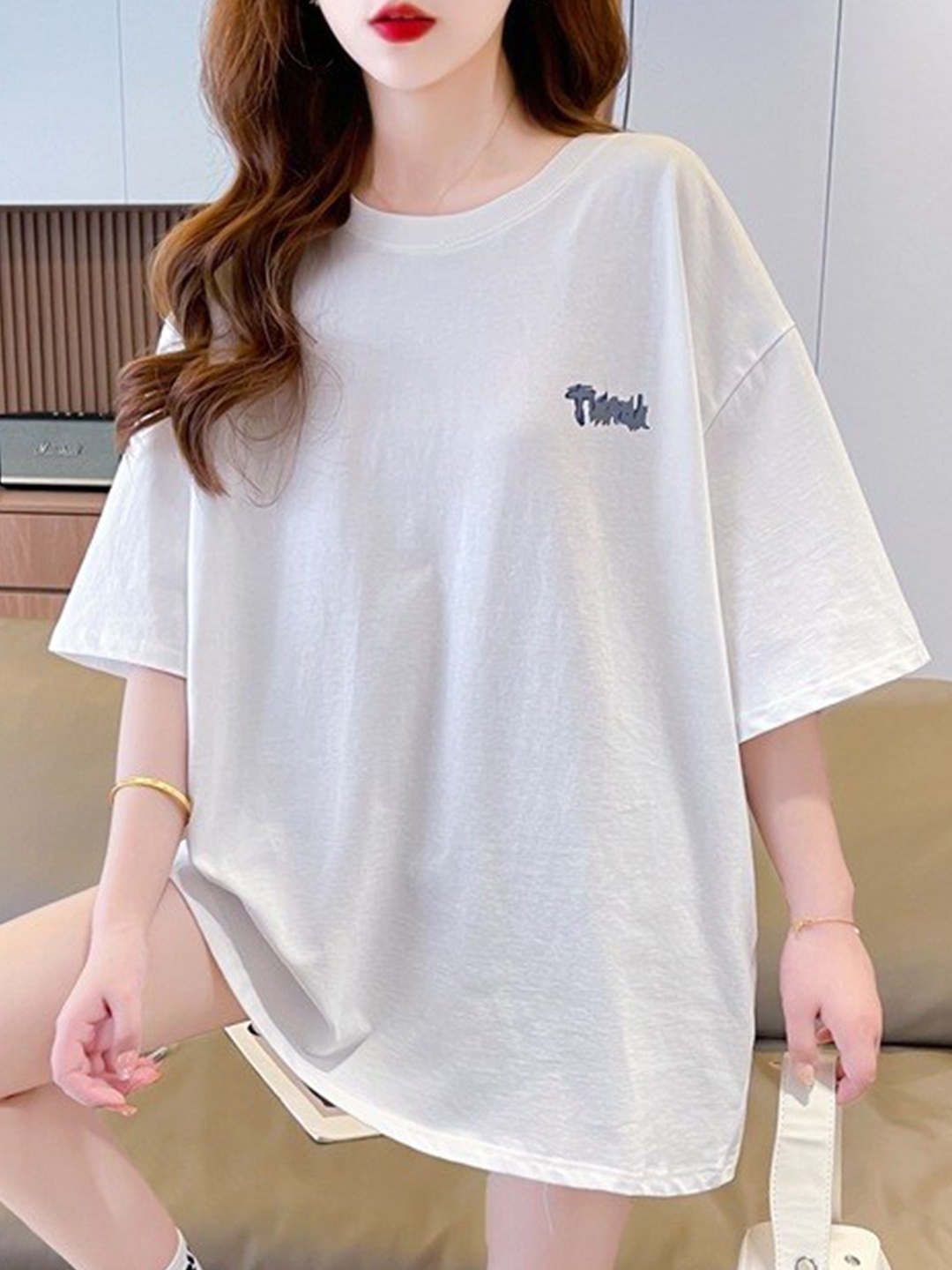 

StyleCast White Typography Printed Drop Shoulder Sleeves Cotton T-Shirt