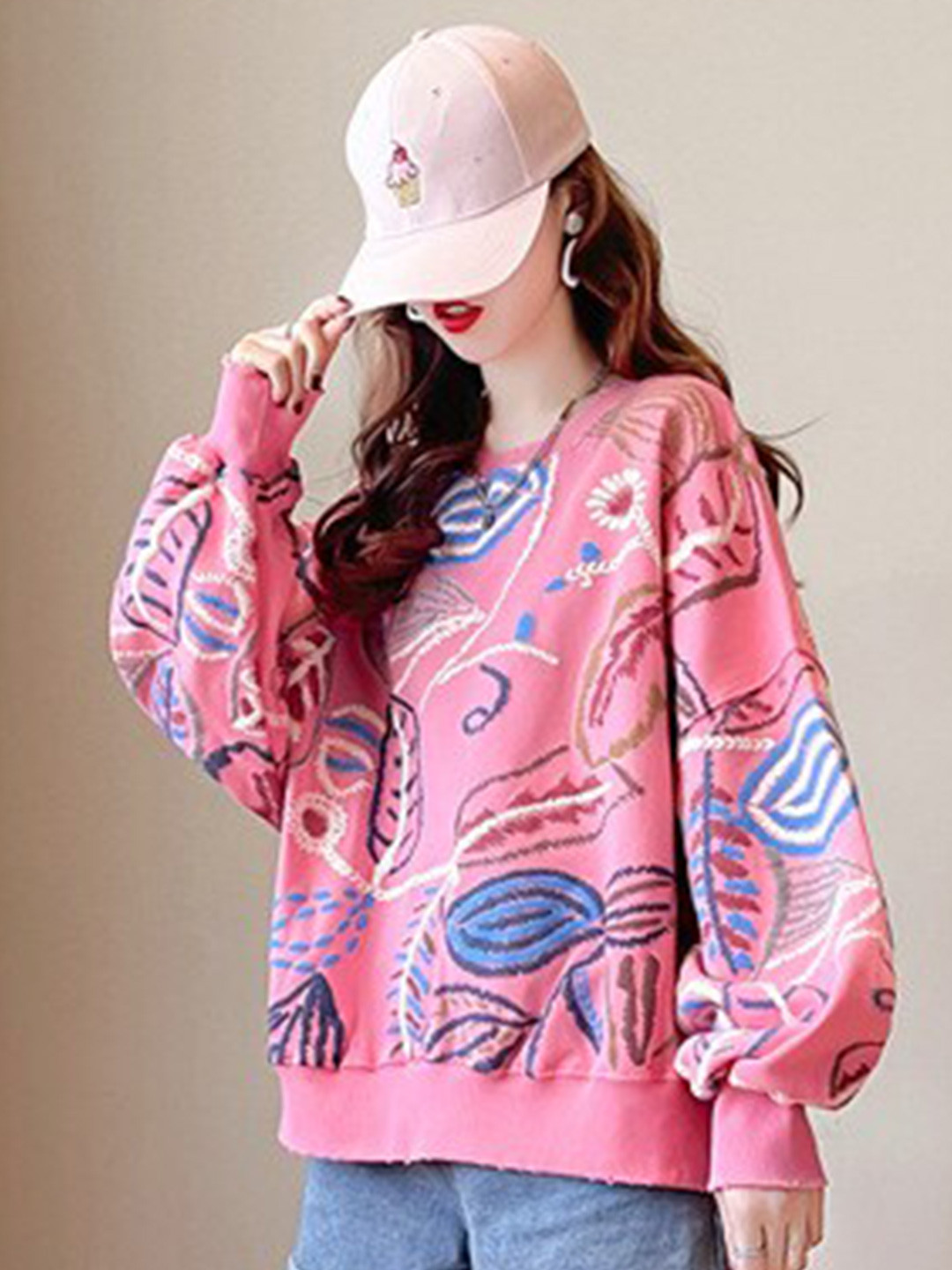 

StyleCast Pink Floral Embroidered Drop-Shoulder Sleeves Sweatshirt