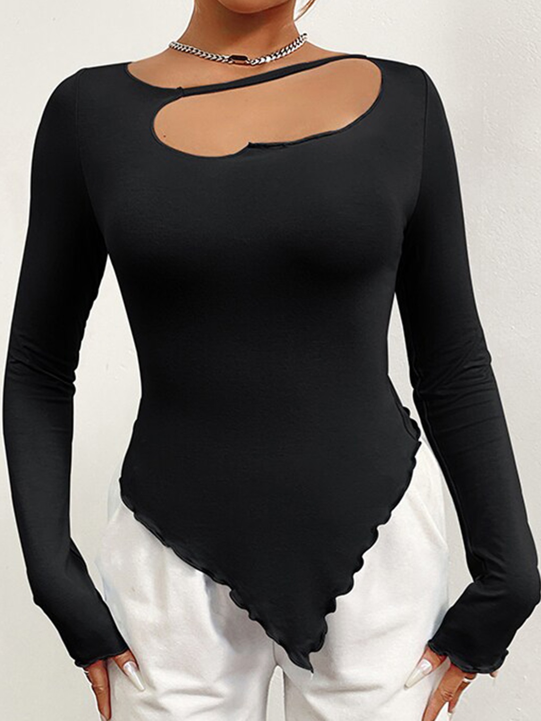 

StyleCast Keyhole Neck Fitted Top, Black