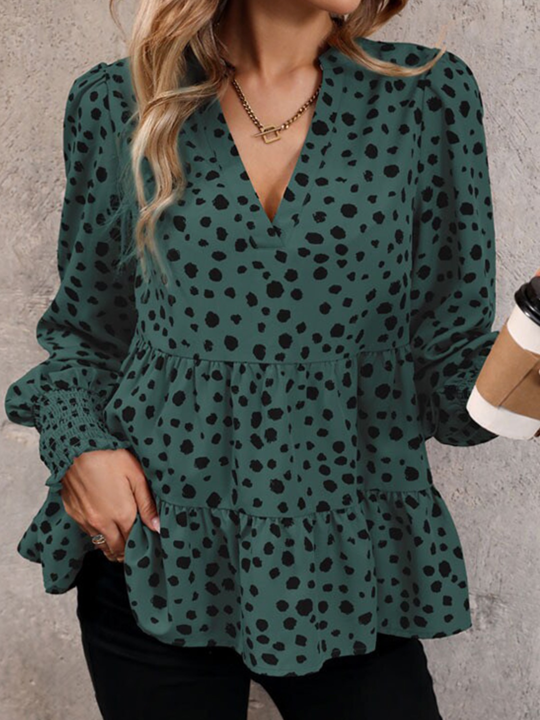 

StyleCast Polka Dot Printed Tiered Top, Green