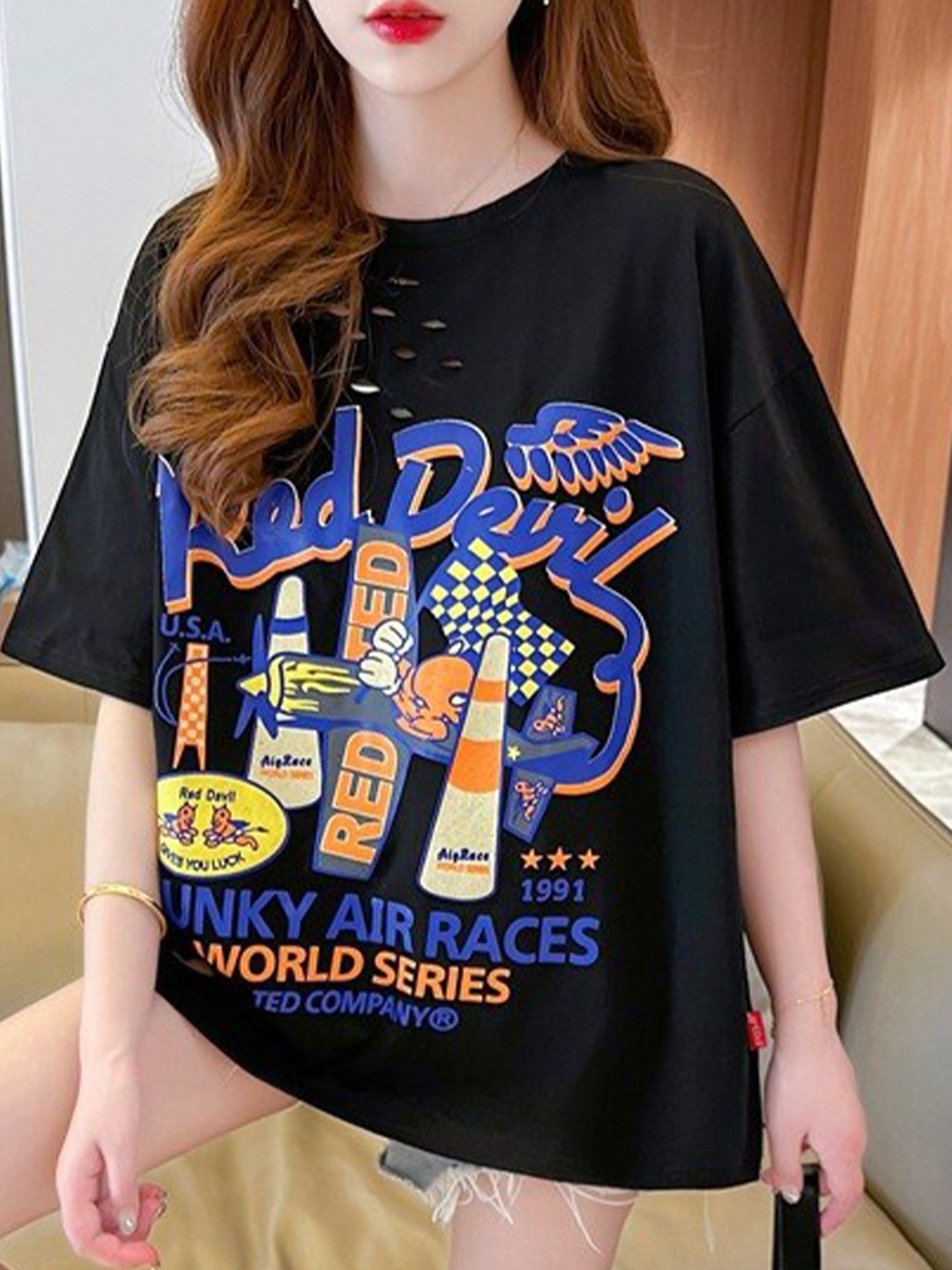 StyleCast Printed Cotton Top, Black
