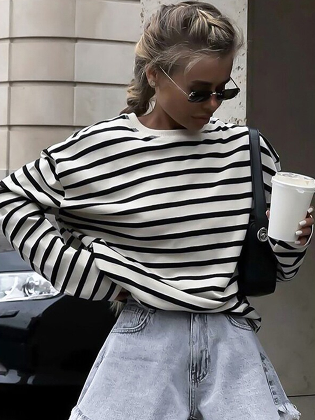

StyleCast Striped Cotton Longline Top, White
