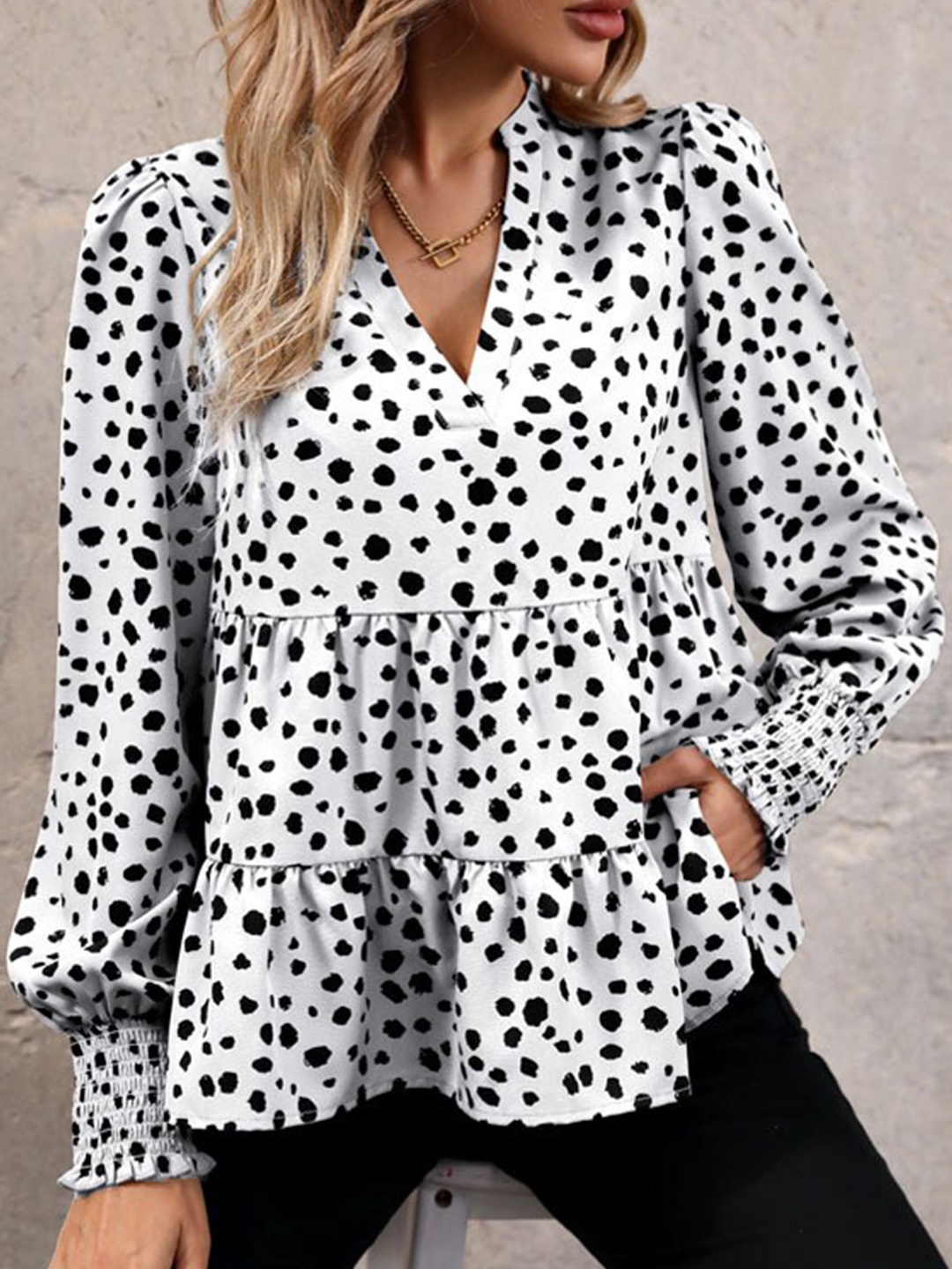 StyleCast White Abstract Printed Smocked A-Line Top