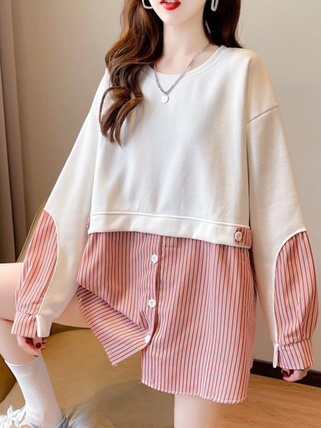 StyleCast White Striped Layered Longline Top