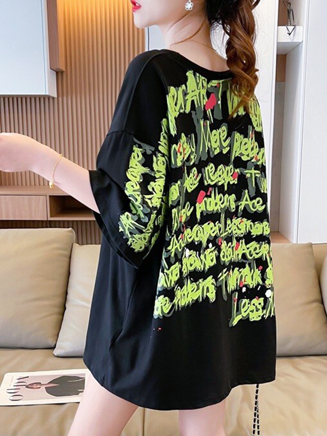

StyleCast Black Typography Printed Cotton Top