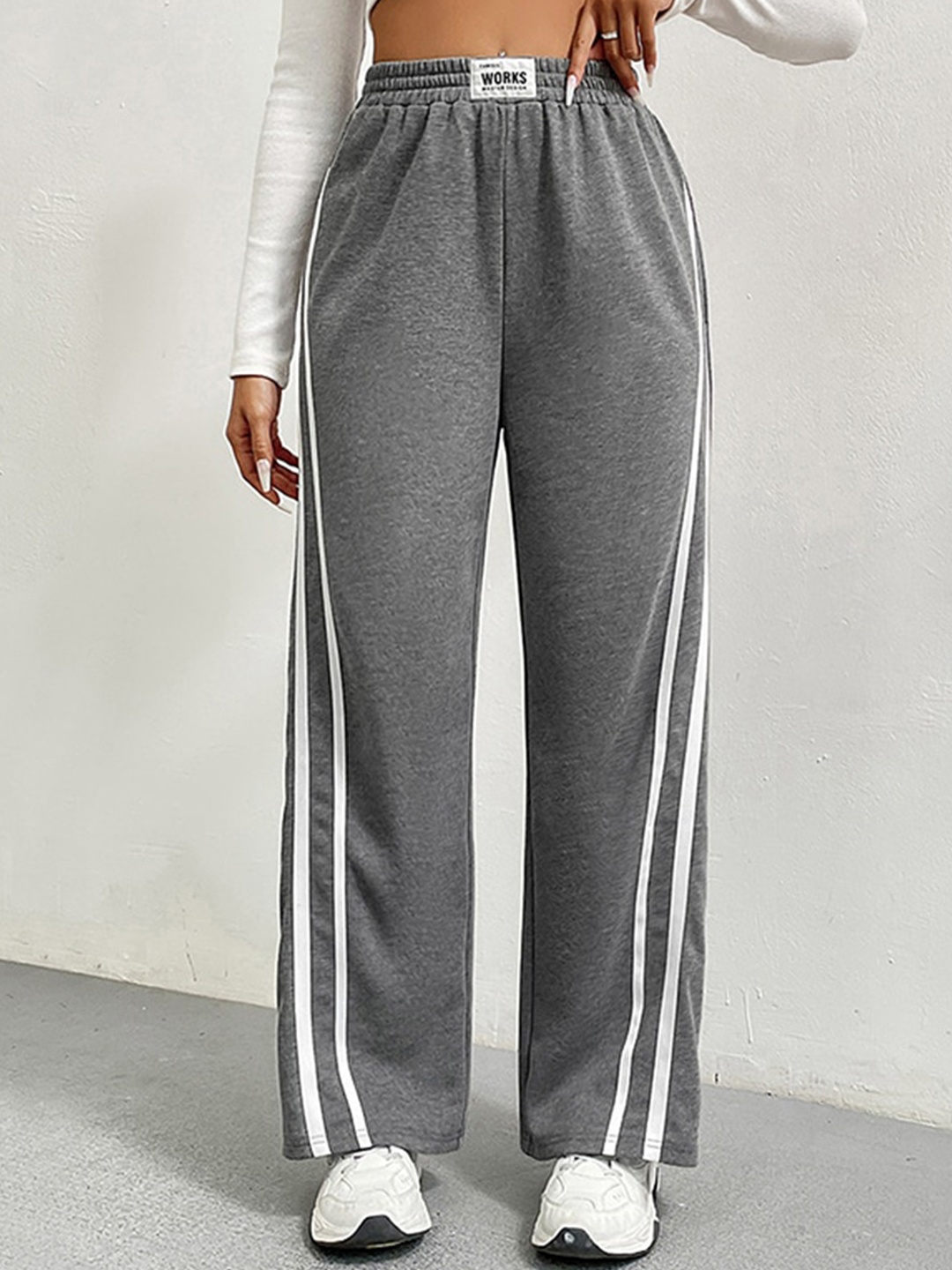 

StyleCast Women Grey Striped Straight Fit Trousers