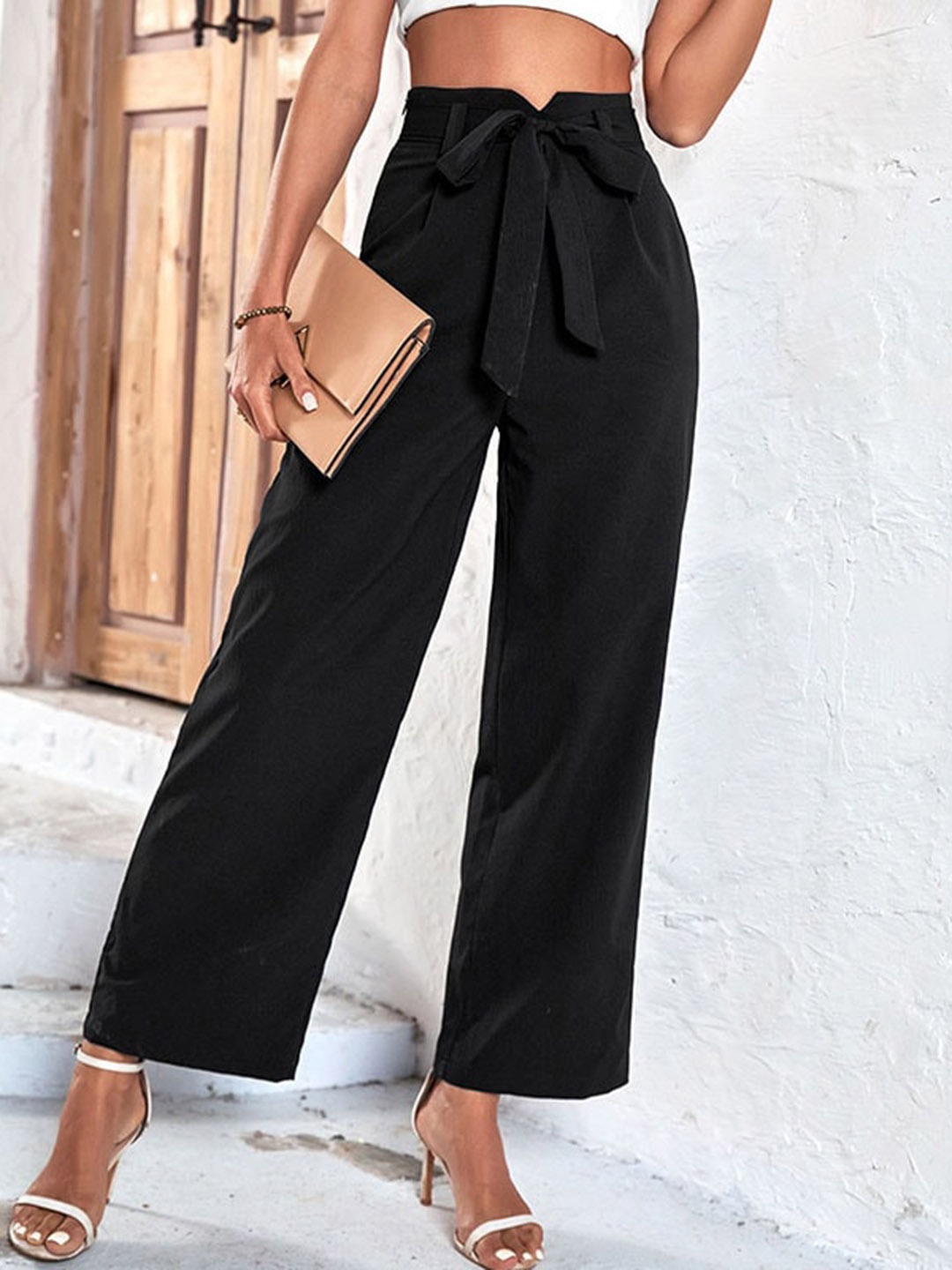 

StyleCast Women Black High-Rise Parallel Trousers