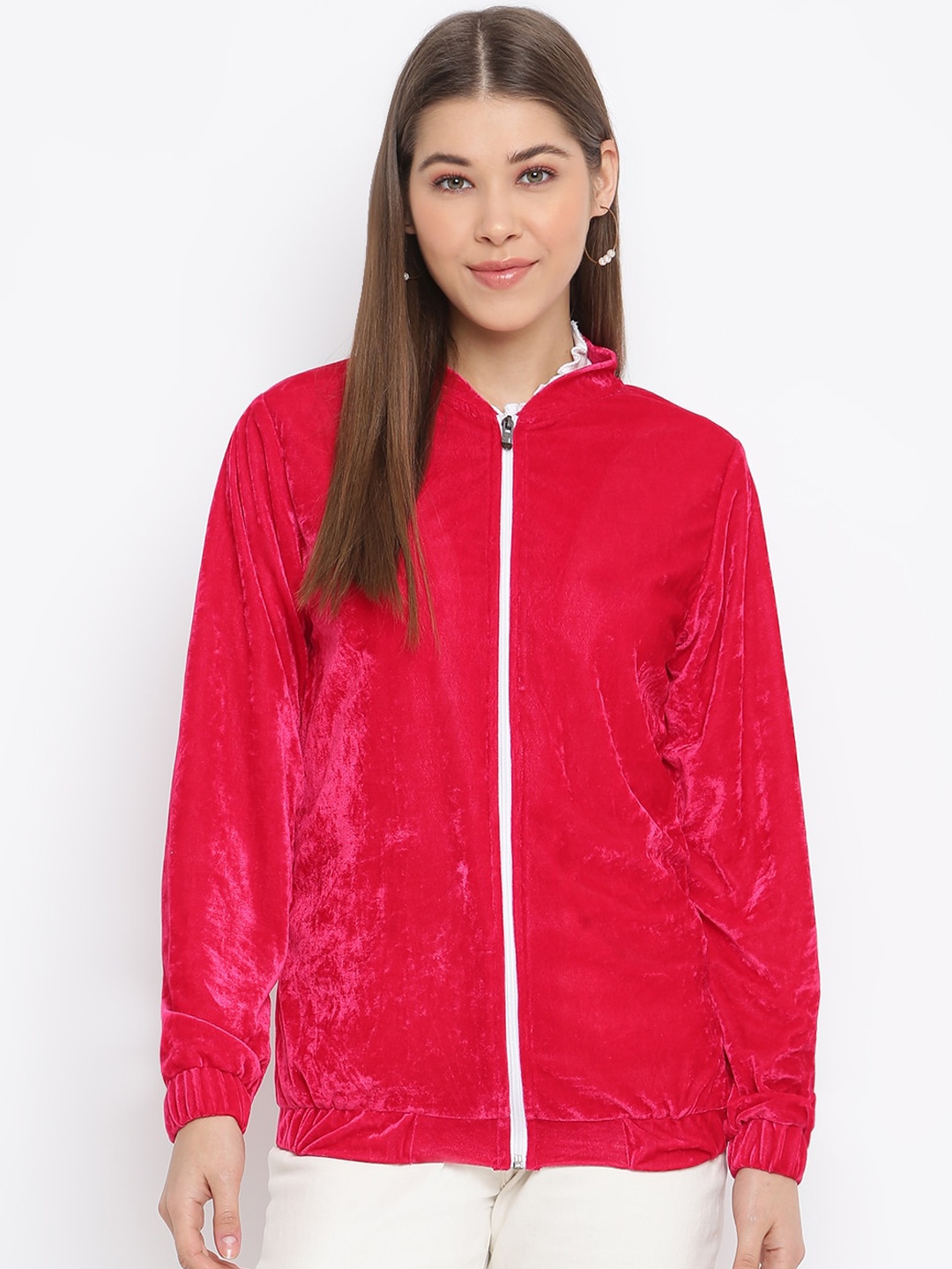 

DressBerry Mock Collar Bomber Jacket, Red