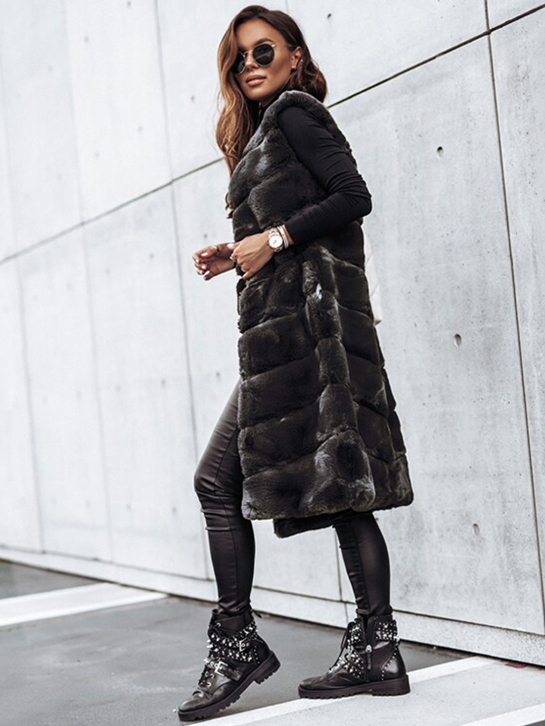 

StyleCast Shawl Collar Sleeveless Longline Open Front Jacket, Grey
