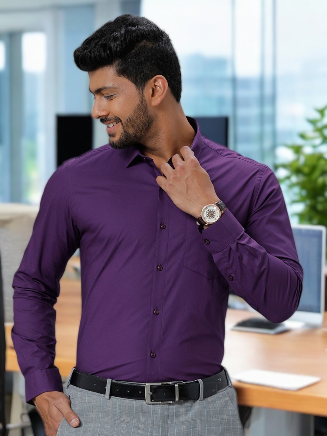 

Ramraj Classic Long Sleeves Cotton Formal Shirt, Purple