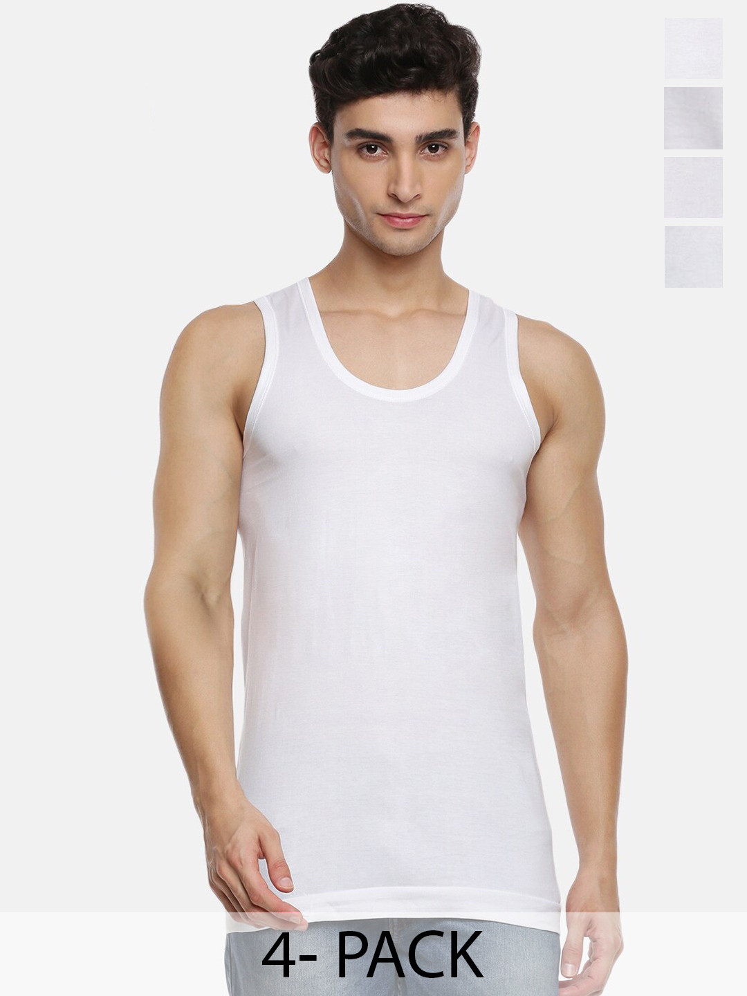 

Ramraj Pack Of 4 Round Neck Pure Cotton Basic Innerwear Vests ARomexRNSVP4PcsR, White