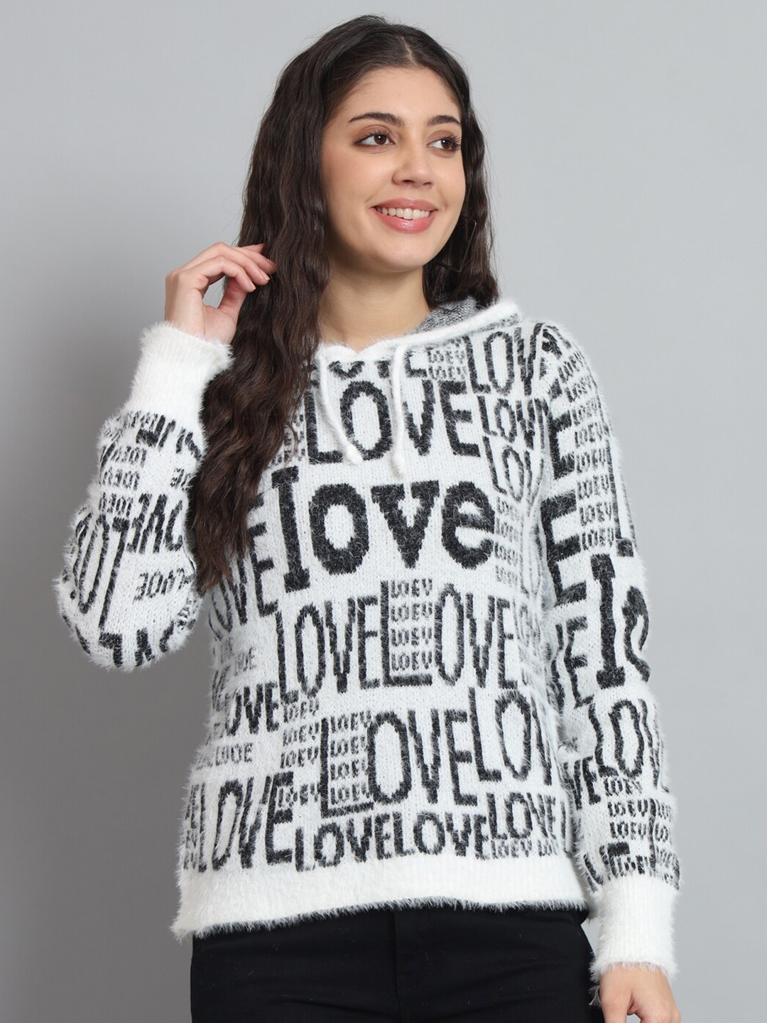 

Chemistry Typography Printed Hooded Woollen Sweater, White
