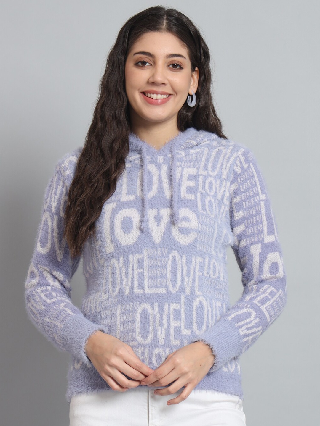 

Chemistry Typography Printed Hooded Woollen Pullover, Lavender