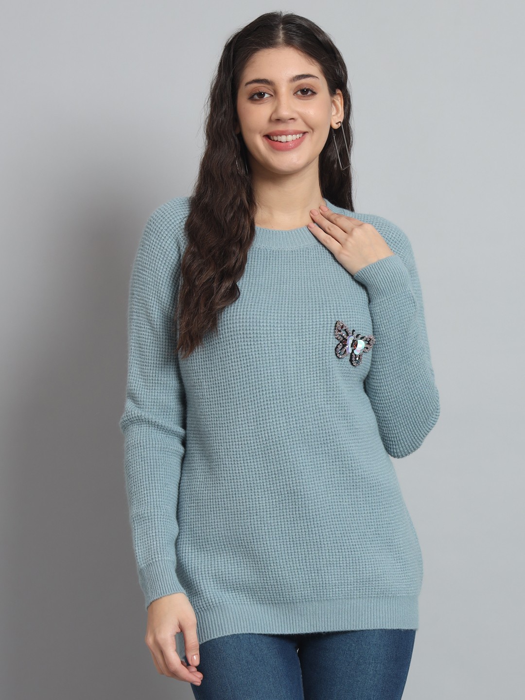 

Chemistry Woollen Embellished Pullover Sweater, Sea green