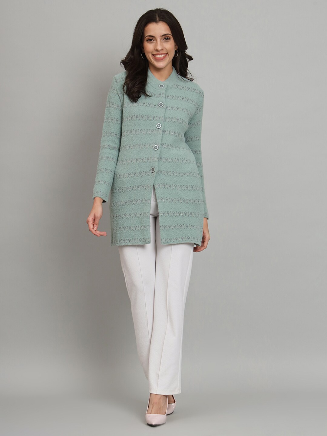 

Chemistry V-Neck Cable Knit Woollen Longline Cardigan, Green