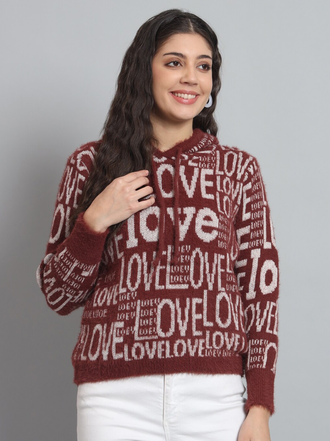 

Chemistry Typography Printed Hooded Woollen Pullover, Maroon