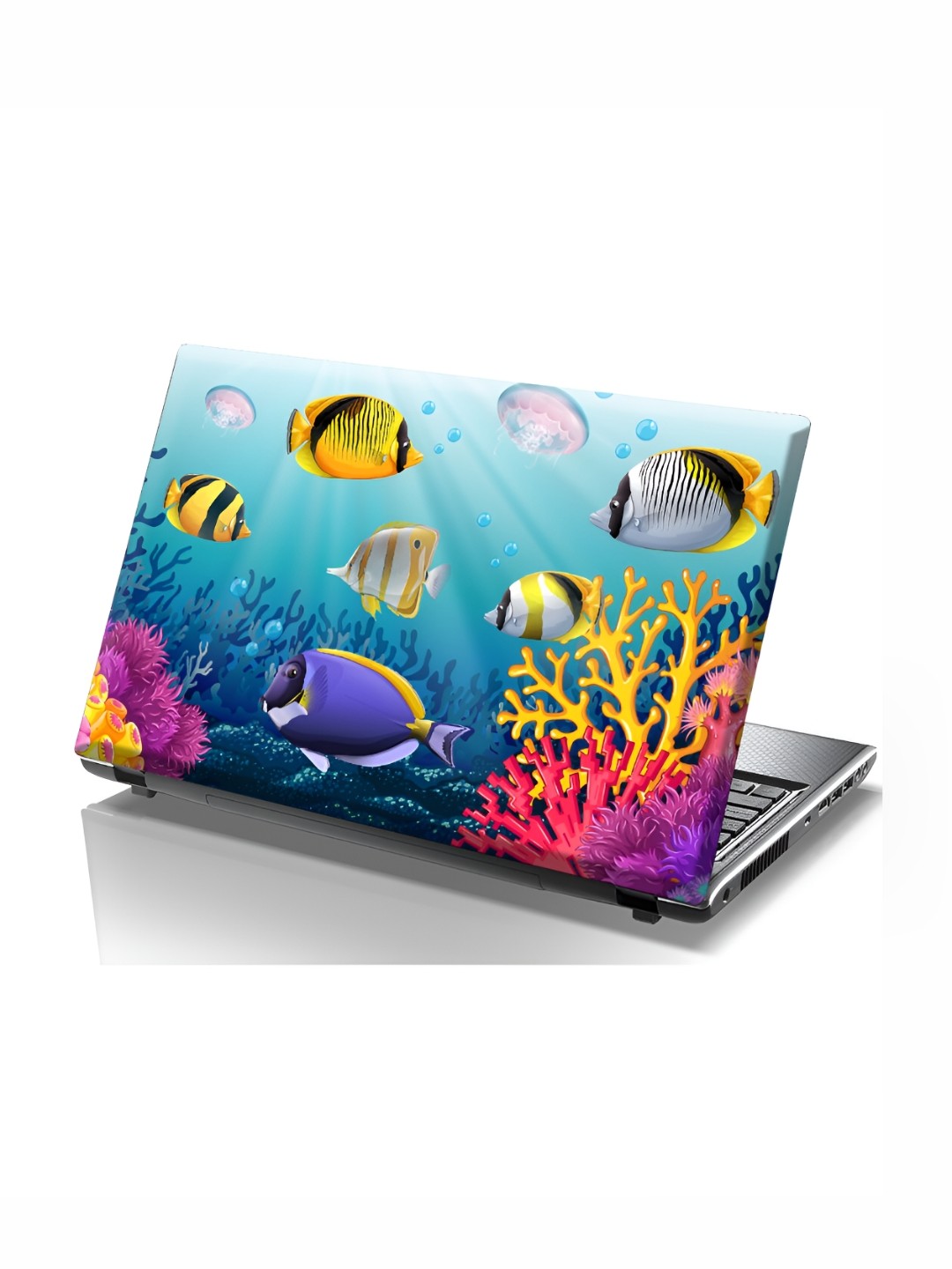 

CVANU Blue & Yellow Marine Life Printed Self Adhesive Laptop Sticker