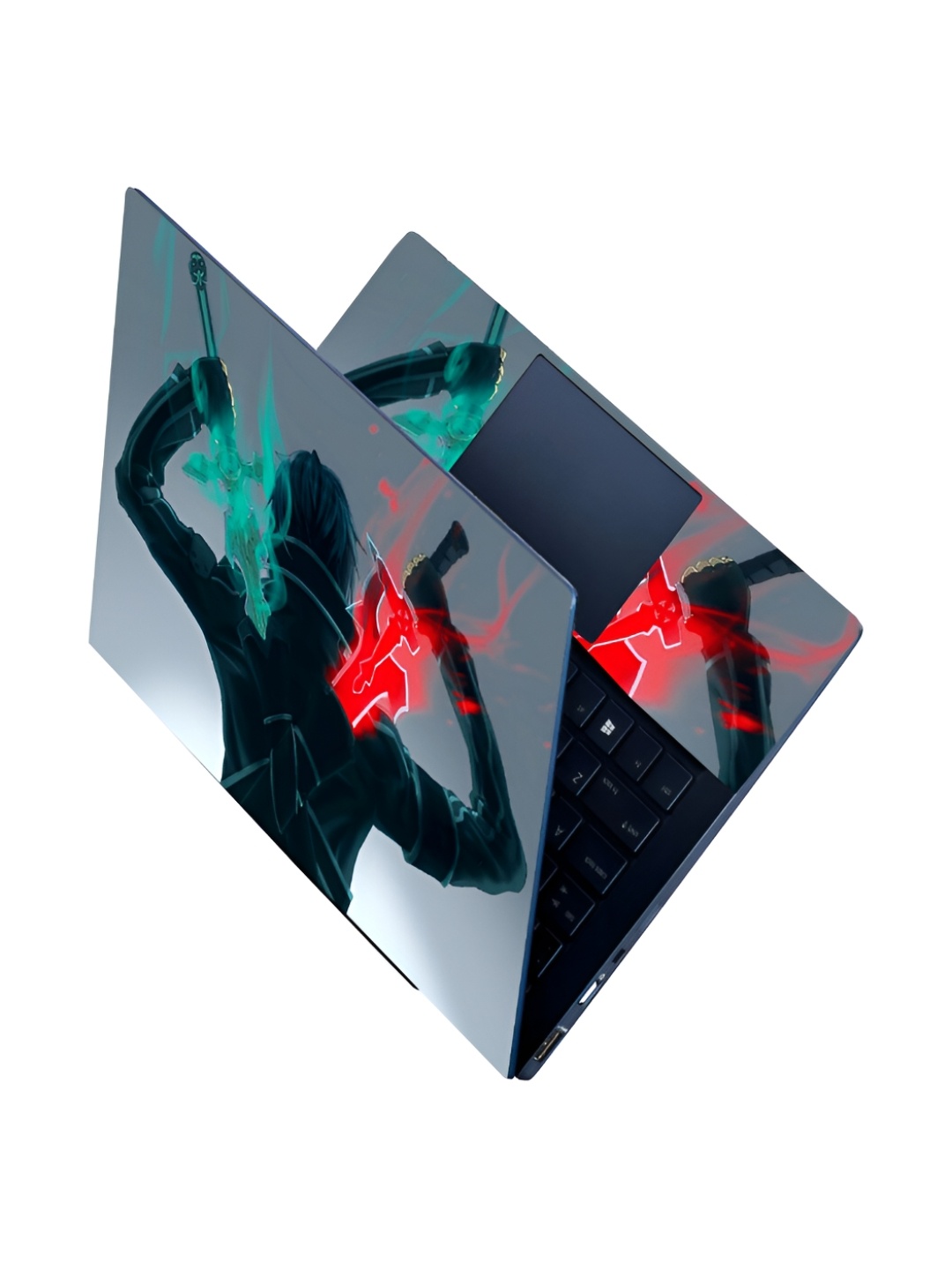 

CVANU Grey & Red Anime Printed Self Adhesive Laptop Sticker