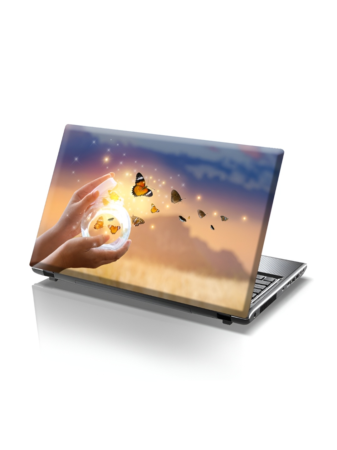 

CVANU Beige & Blue Abstract Printed Self Adhesive Laptop Sticker