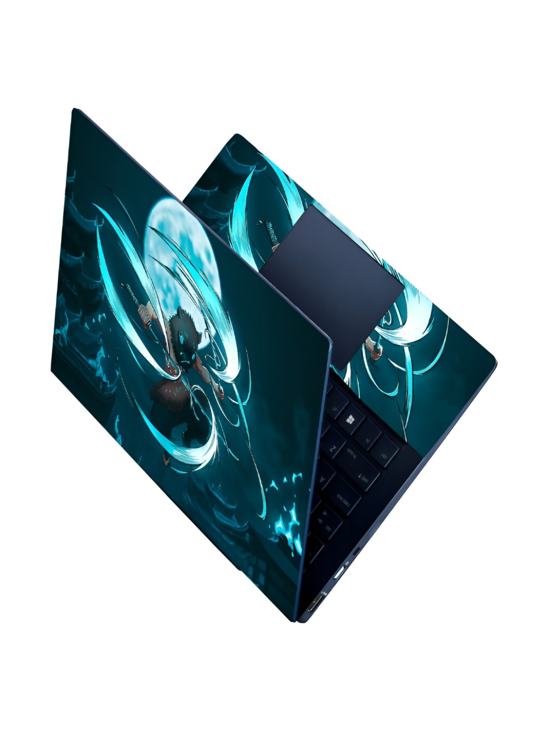 

CVANU Teal Blue & Black Anime Printed Self Adhesive Laptop Sticker