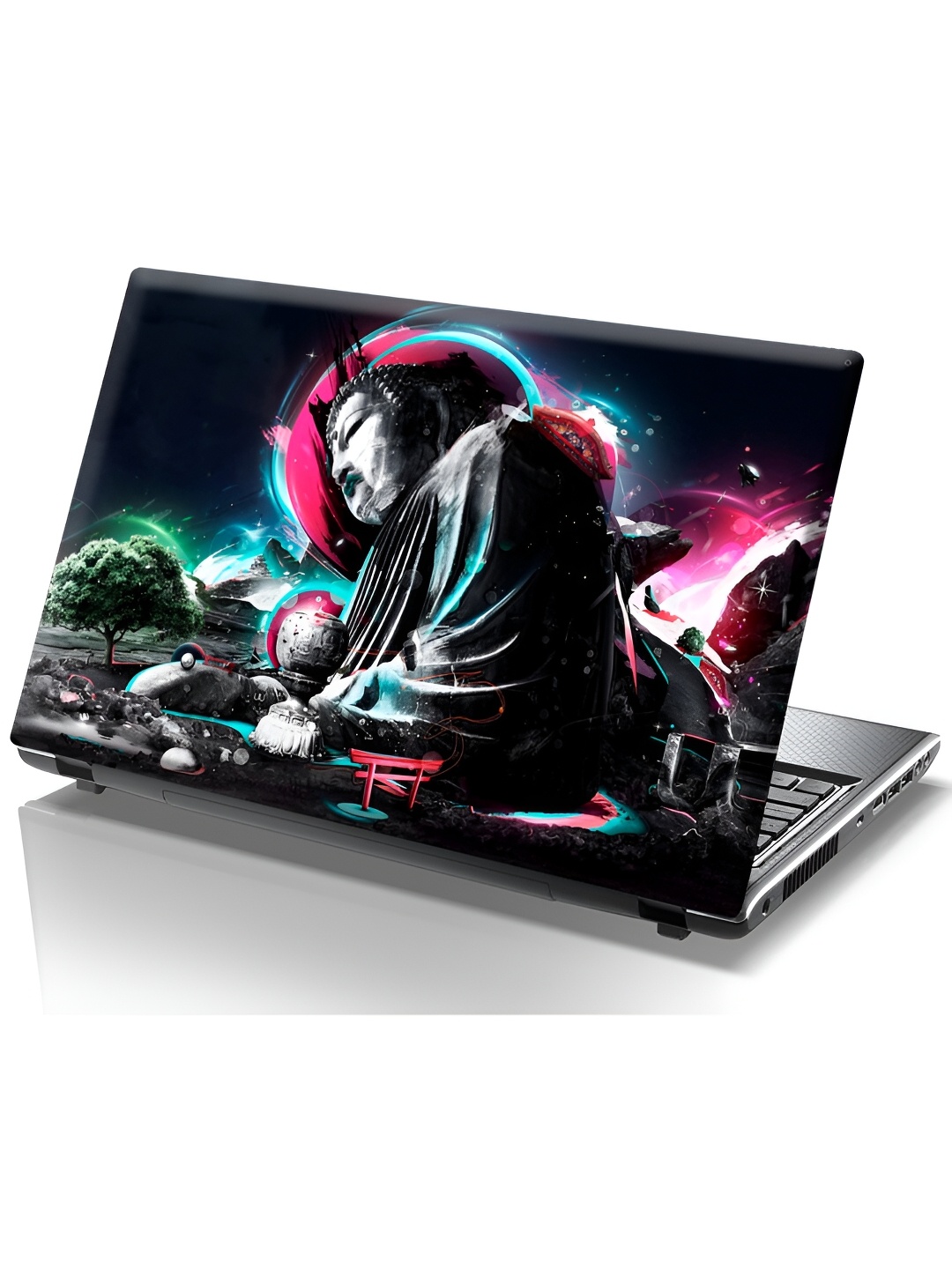

CVANU Black & Pink Printed Self Adhesive Laptop Sticker