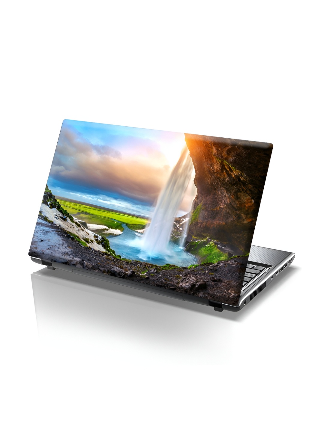 CVANU Blue & Green Waterfall Printed Self Adhesive Laptop Sticker