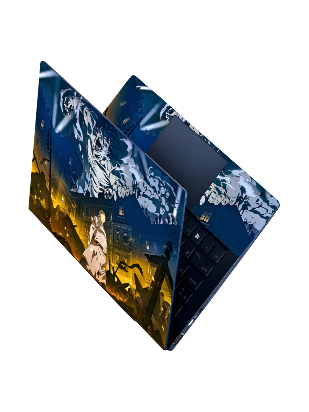 CVANU Blue & Beige Anime Printed Self Adhesive Laptop Sticker