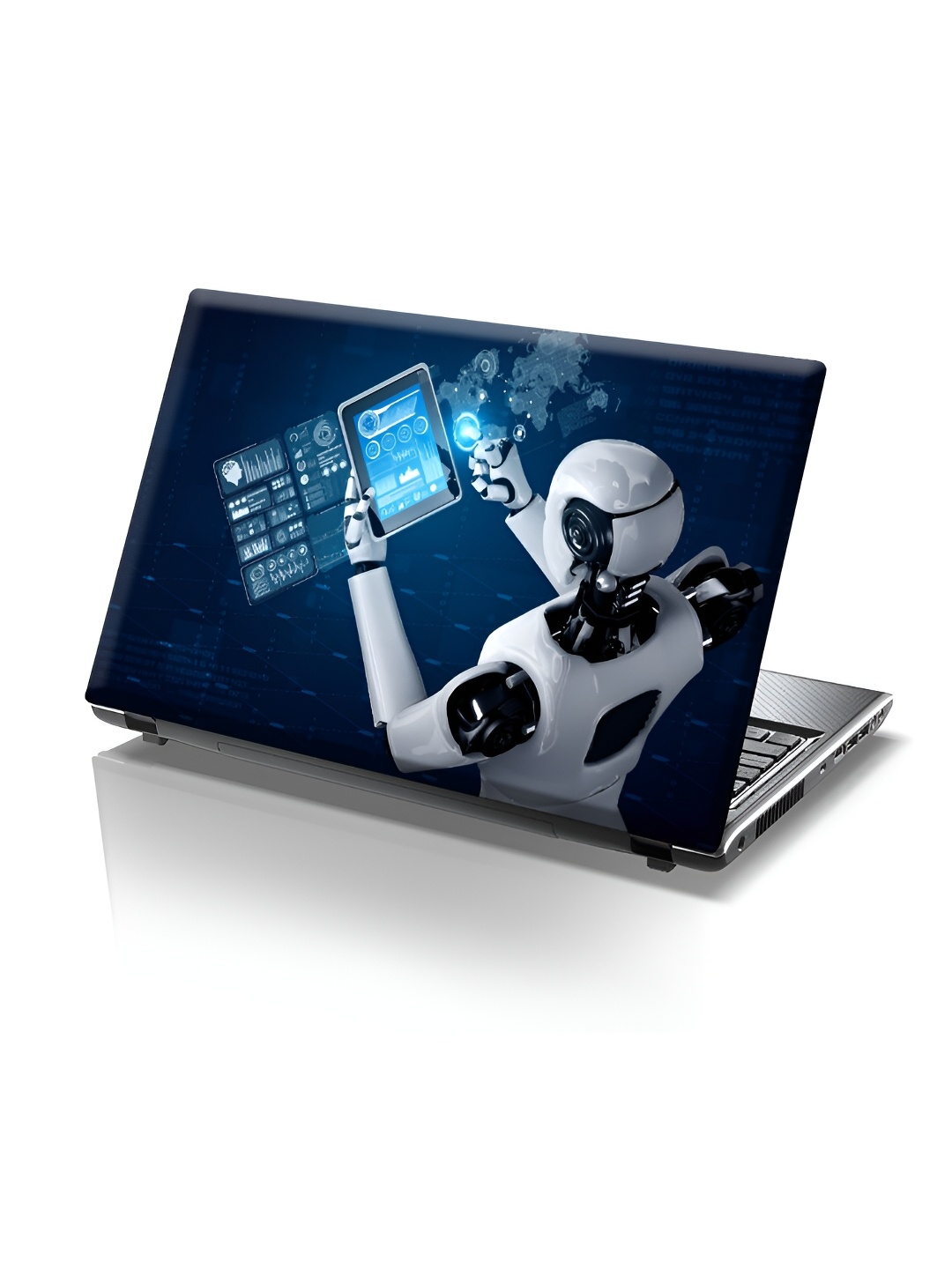 

CVANU Blue & White Printed Self Adhesive Laptop Sticker