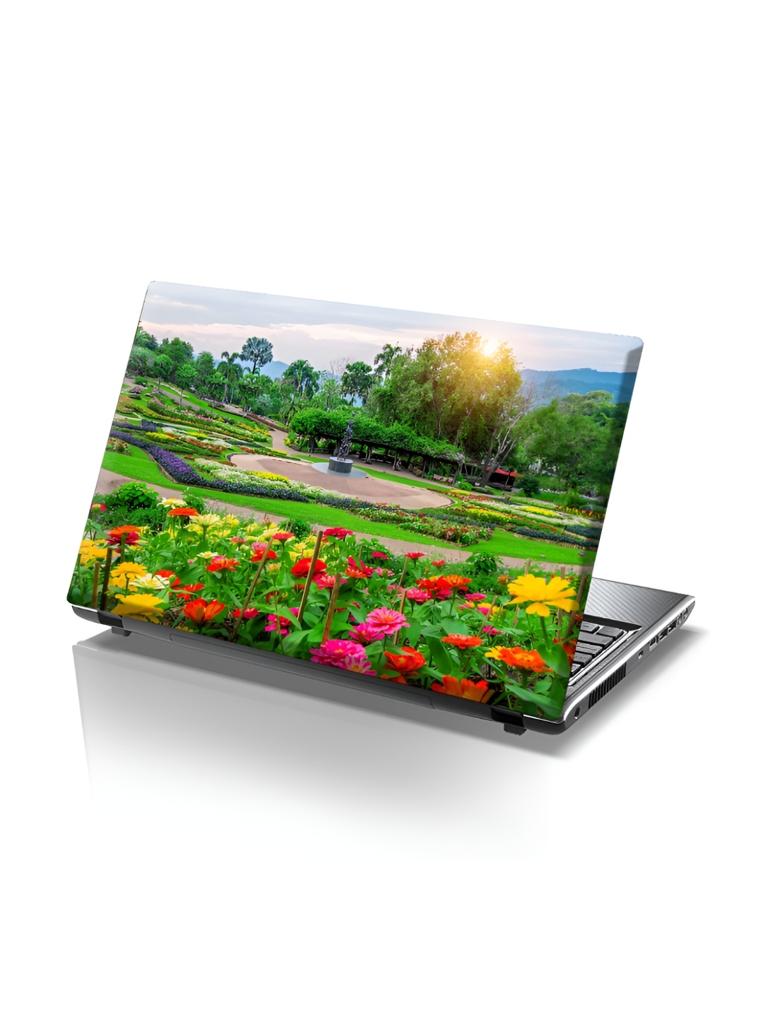 CVANU Green & Red Floral Printed Self Adhesive Laptop Sticker