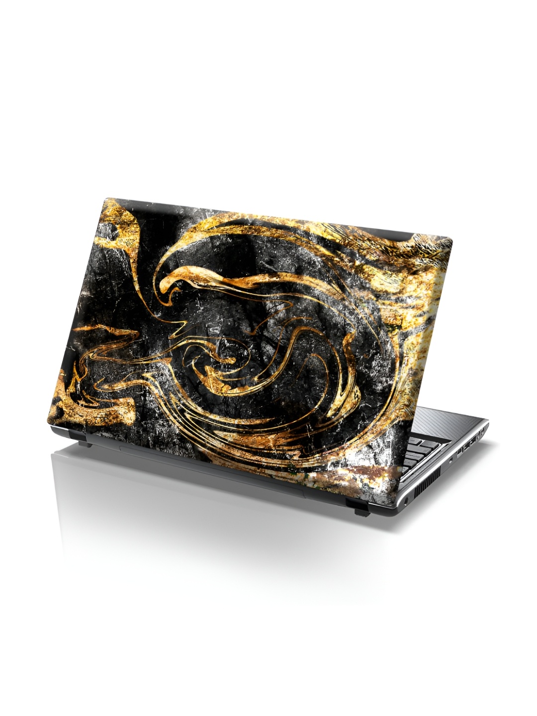 CVANU Black & Gold Toned Abstract Self Adhesive Laptop Sticker