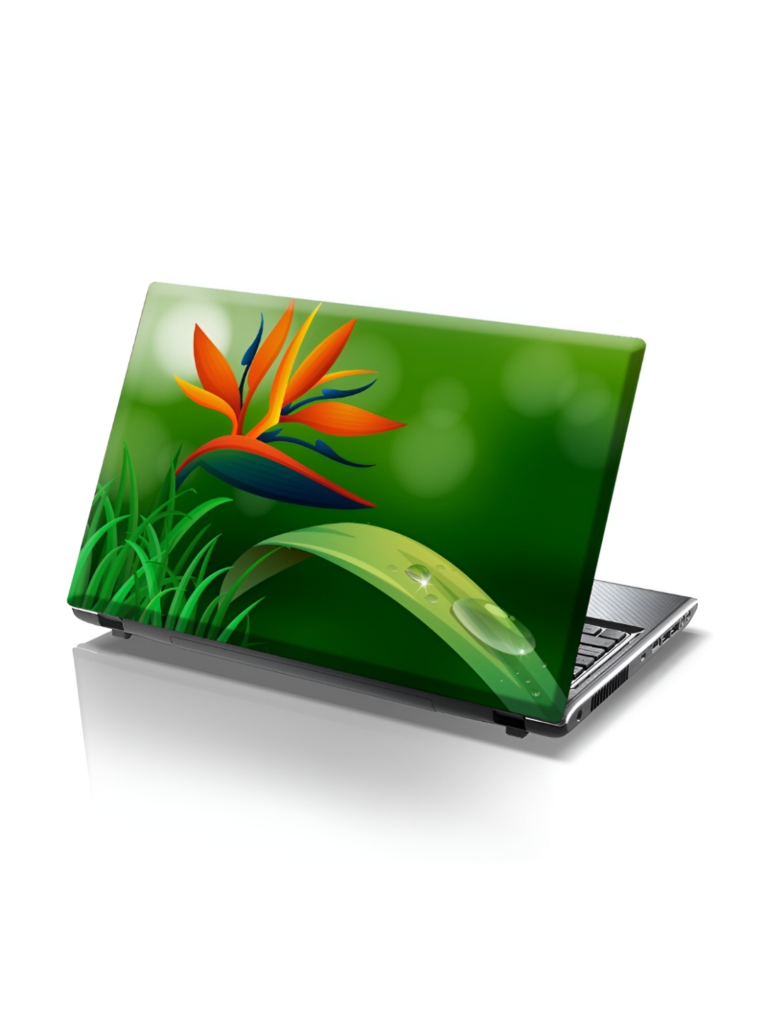 CVANU Green & Orange Floral Printed Self Adhesive Laptop Sticker