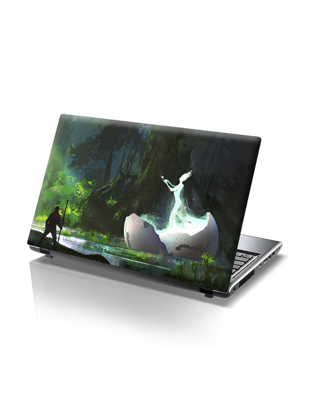 

CVANU Green & White Nature Printed Self Adhesive Laptop Sticker