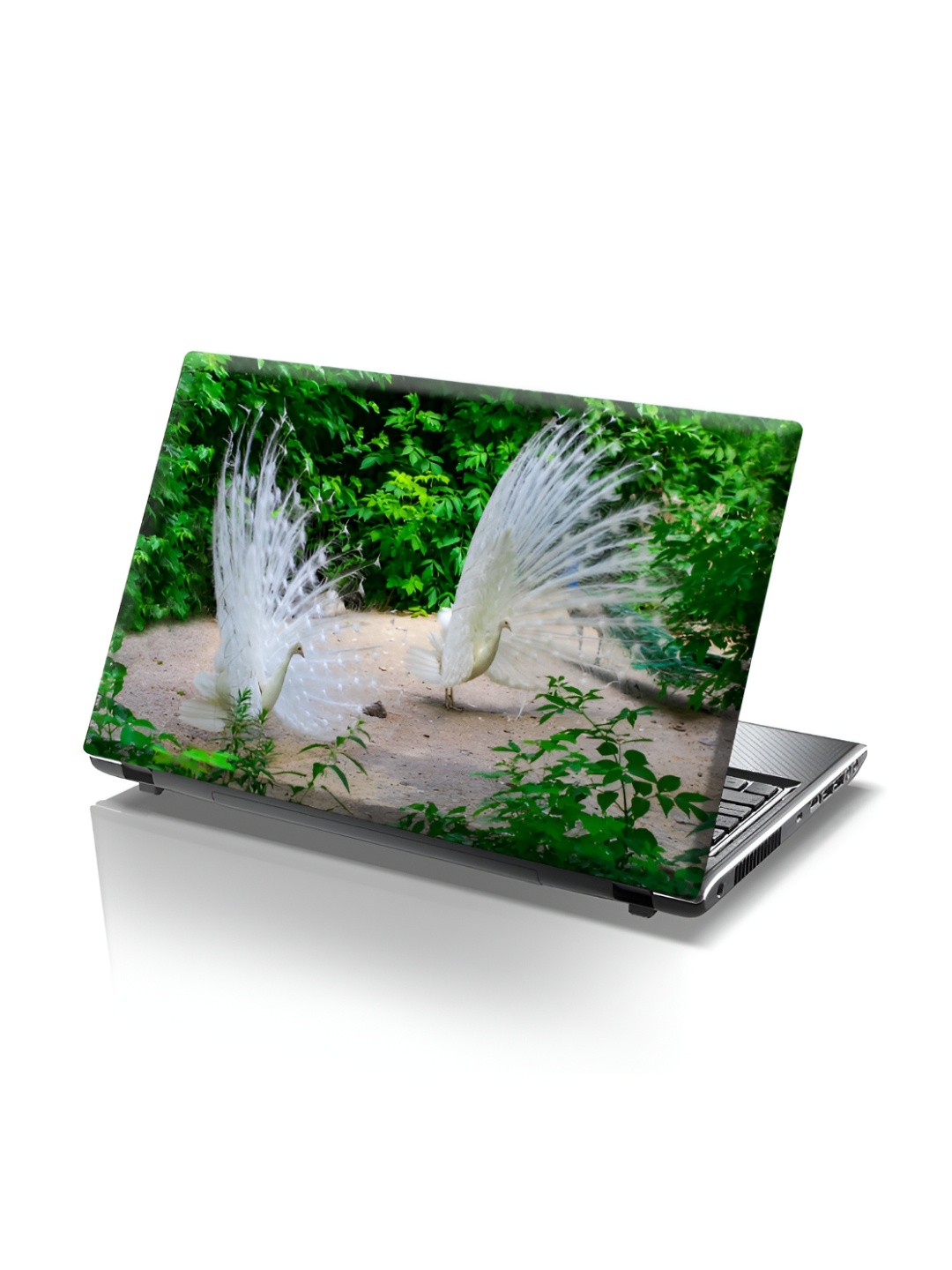 

CVANU White & Green Dancing Peacock Self Adhesive Laptop Sticker