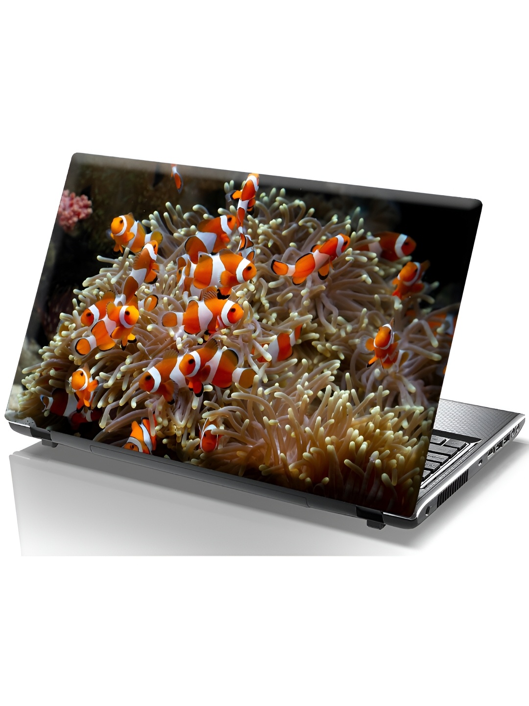 CVANU Orange & White Printed Self Adhesive Laptop Sticker