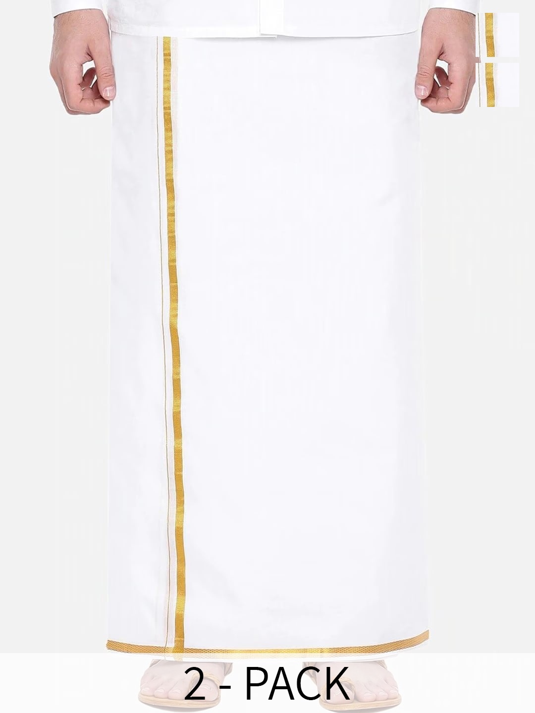 

Ramraj Pack of 2 Pure Cotton Dhotis With Zari Border, White