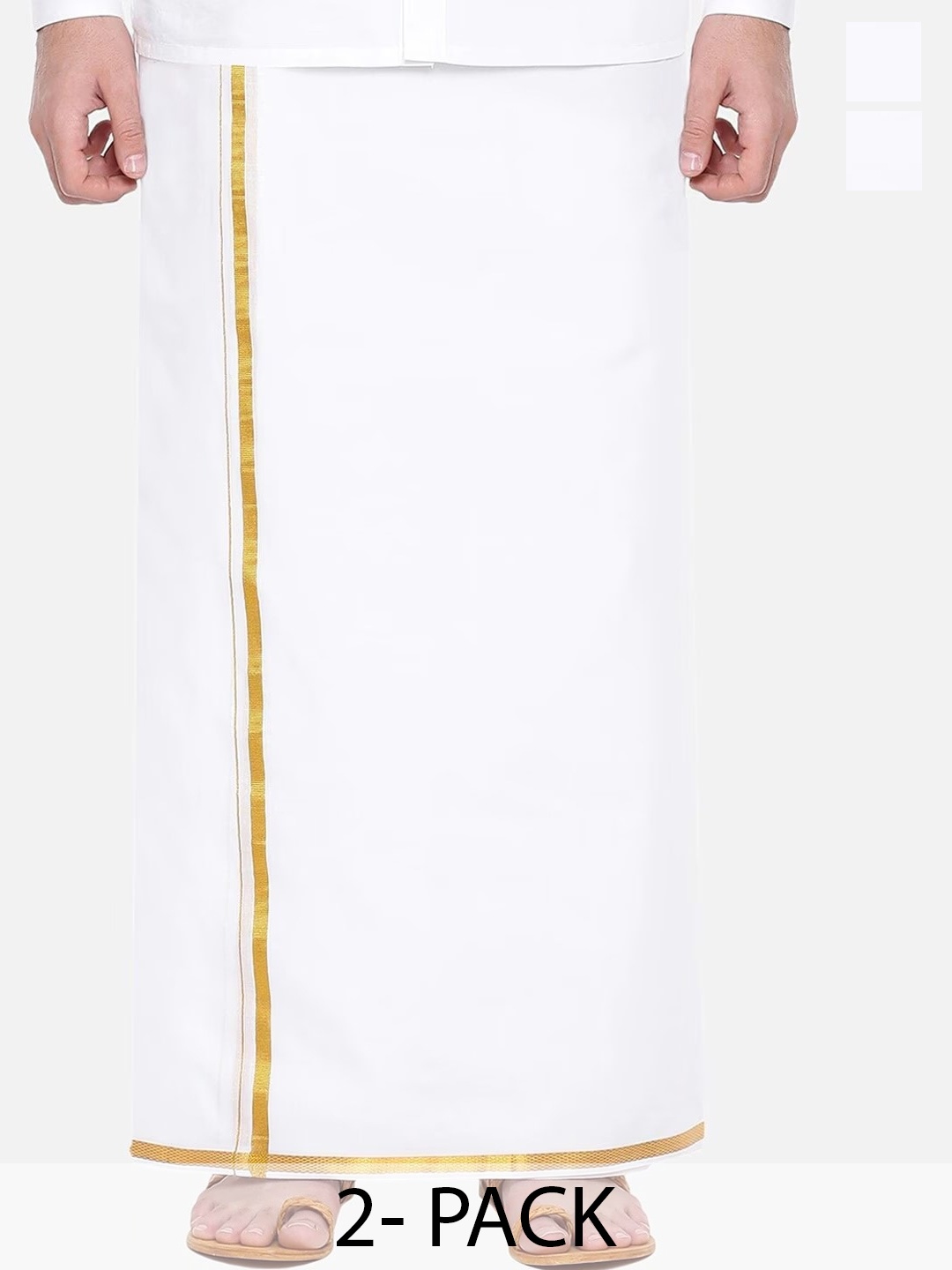 

Ramraj Pack of 2 Pure Cotton Dhotis With Gold Zari Border, White