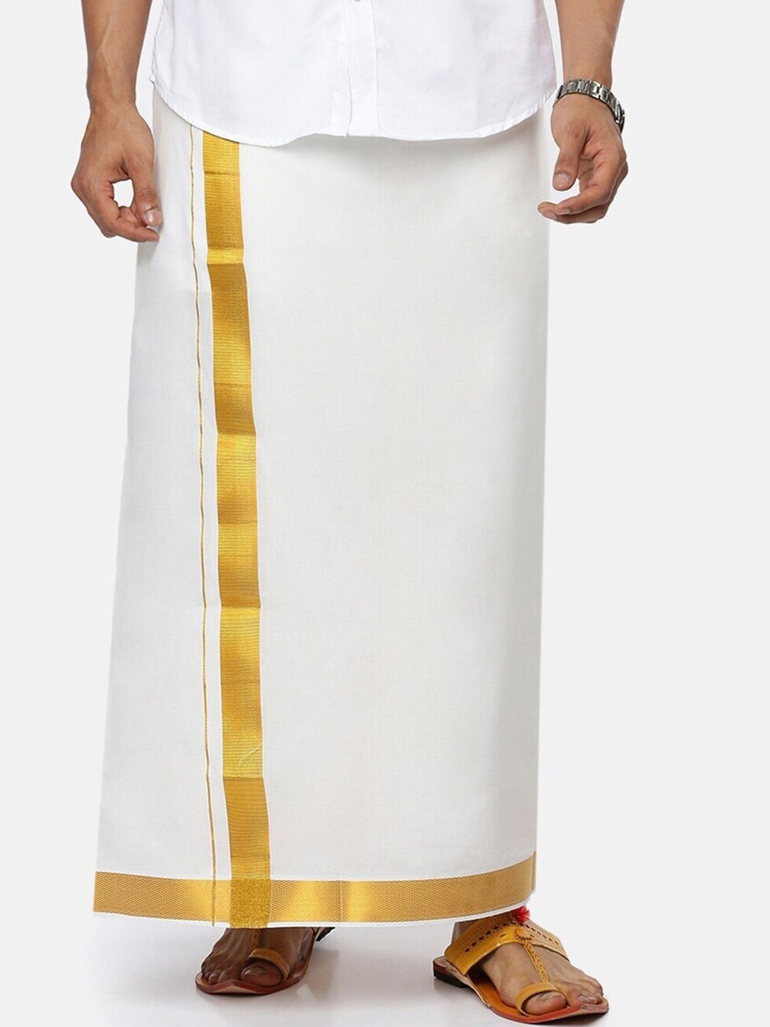 

Ramraj Pure Cotton Dhoti With Zari Border, White