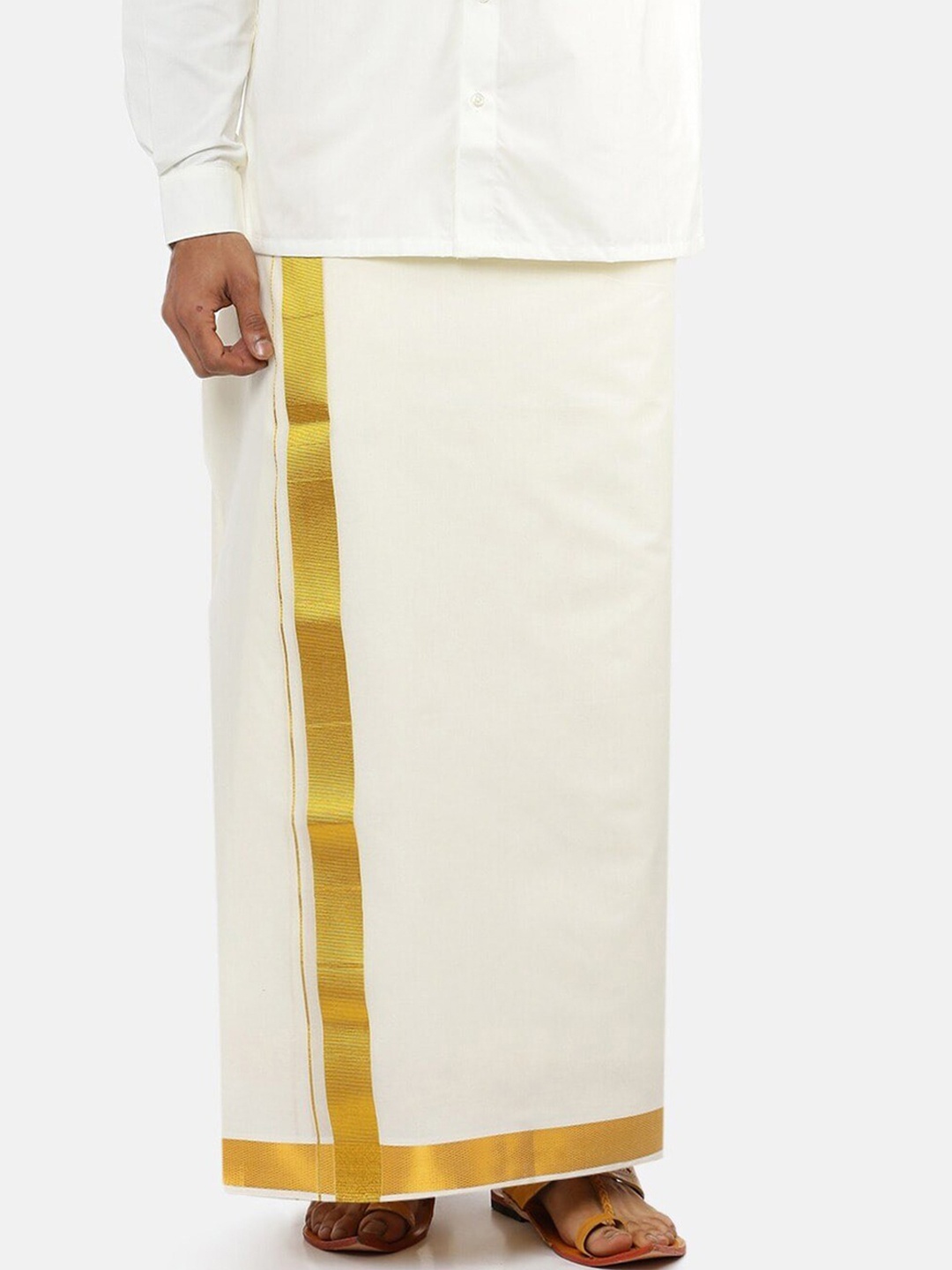 

Ramraj Pure Cotton Dhoti with Jari Border, Cream