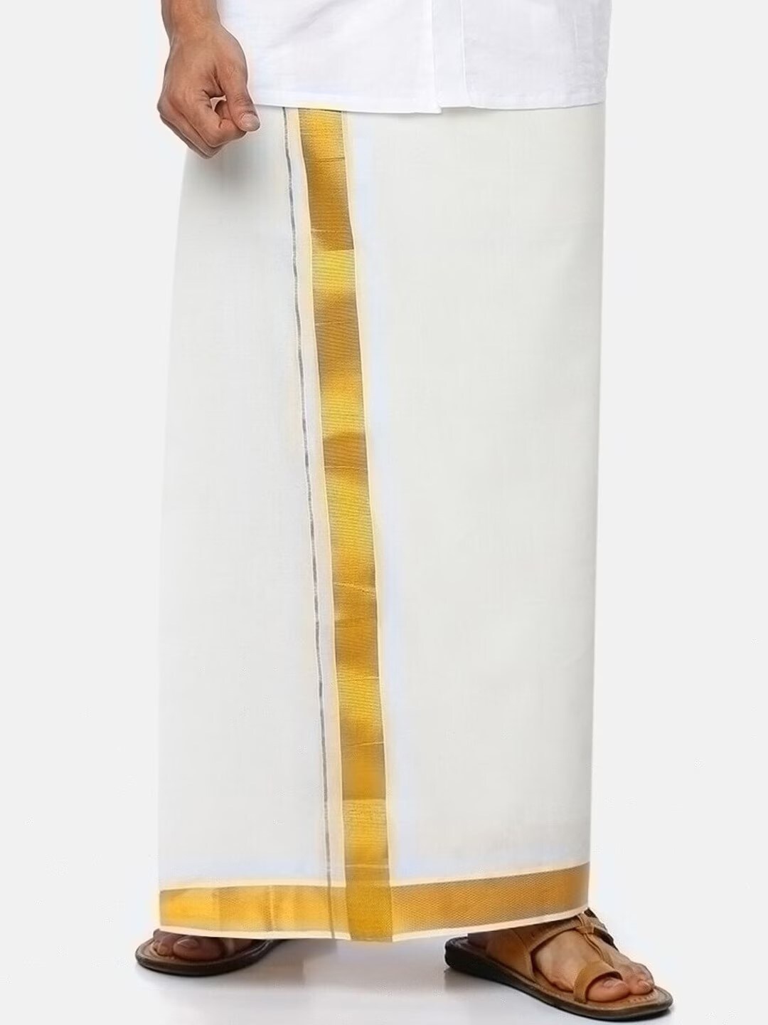

Ramraj Pure Cotton Dhoti with Zari Border, White