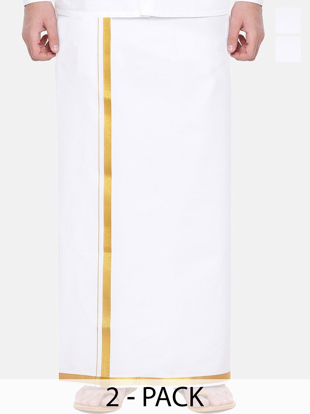 

Ramraj Men Pack of 2 Cotton Single Layer Dhoti with Zari Border, White