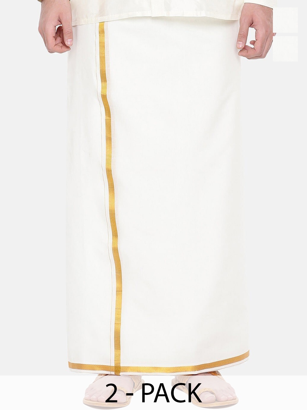 

Ramraj Men Pack of 2 Cotton Single Layer Dhoti with Zari Border, White