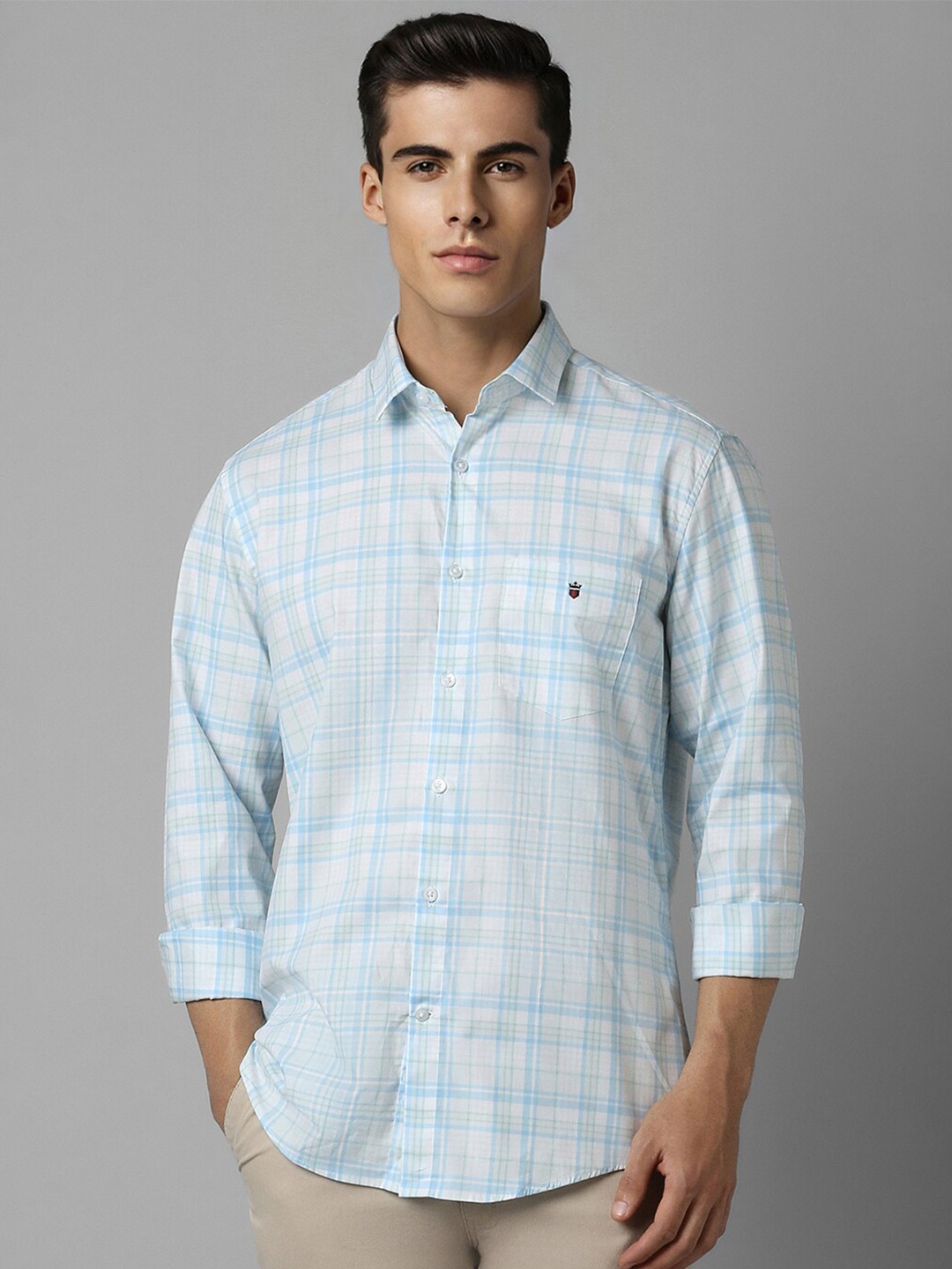 

Louis Philippe Sport Slim Fit Tartan Checked Pure Cotton Casual Shirt, Blue