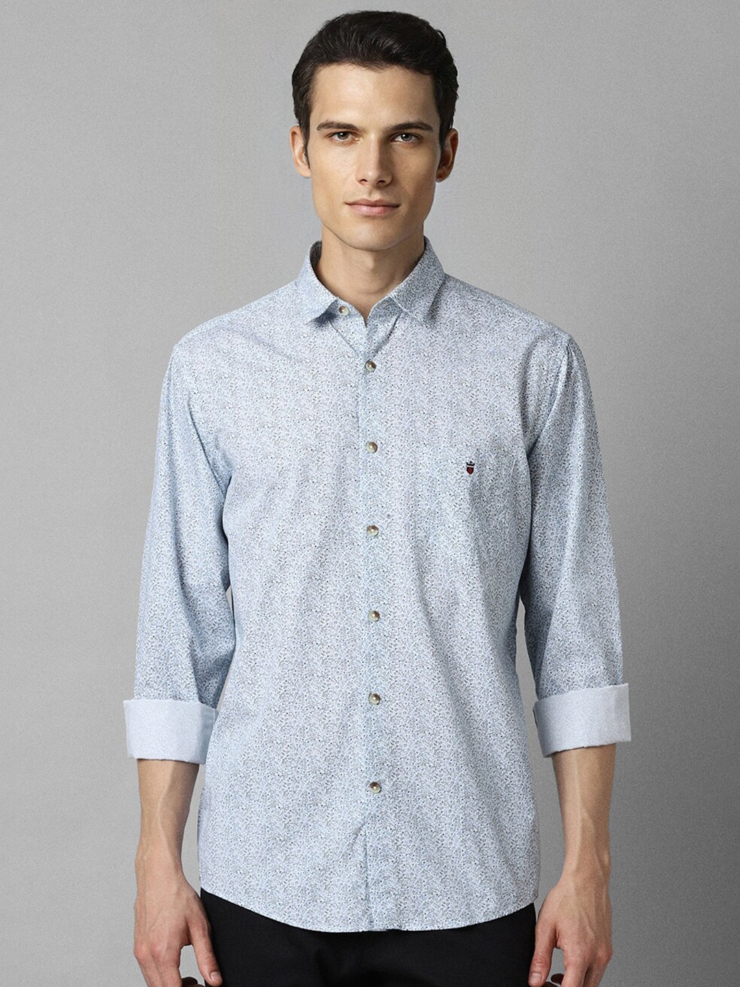 

Louis Philippe Sport Slim Fit Micro Ditsy Printed Long Sleeves Cotton Casual Shirt, Grey