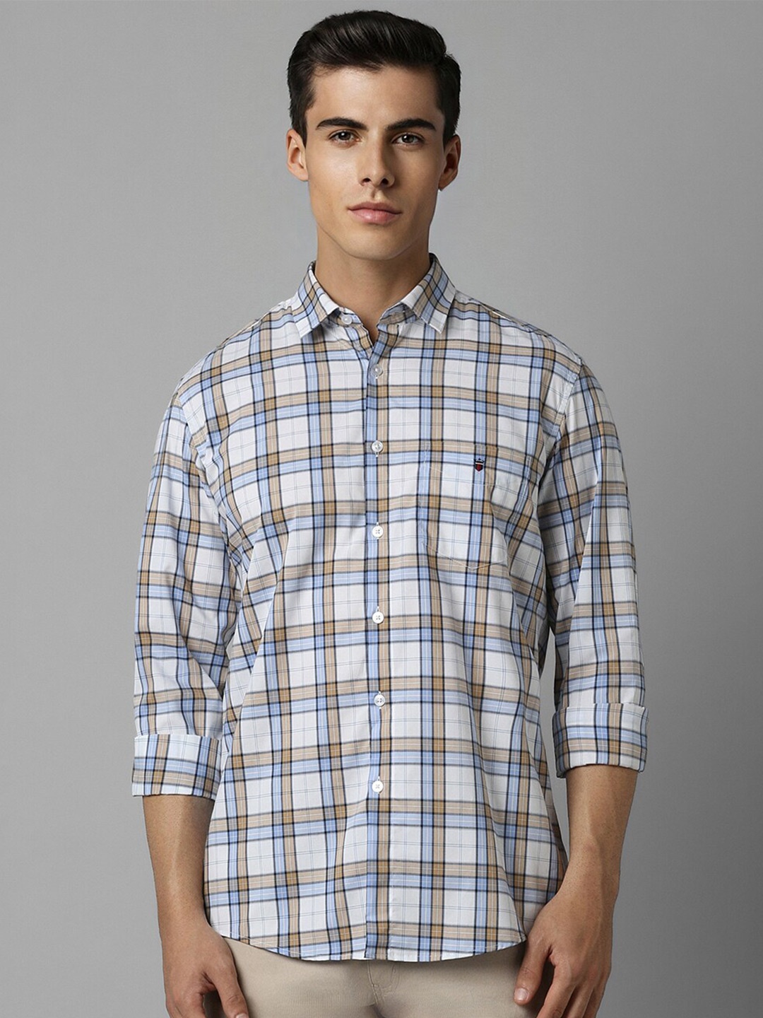 

Louis Philippe Sport Slim Fit Tartan Checked Pure Cotton Casual Shirt, White