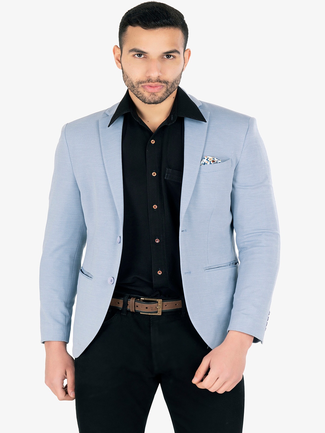 

Denis Parkar Self-Design Slim Fit Single Breasted Blazer, Blue
