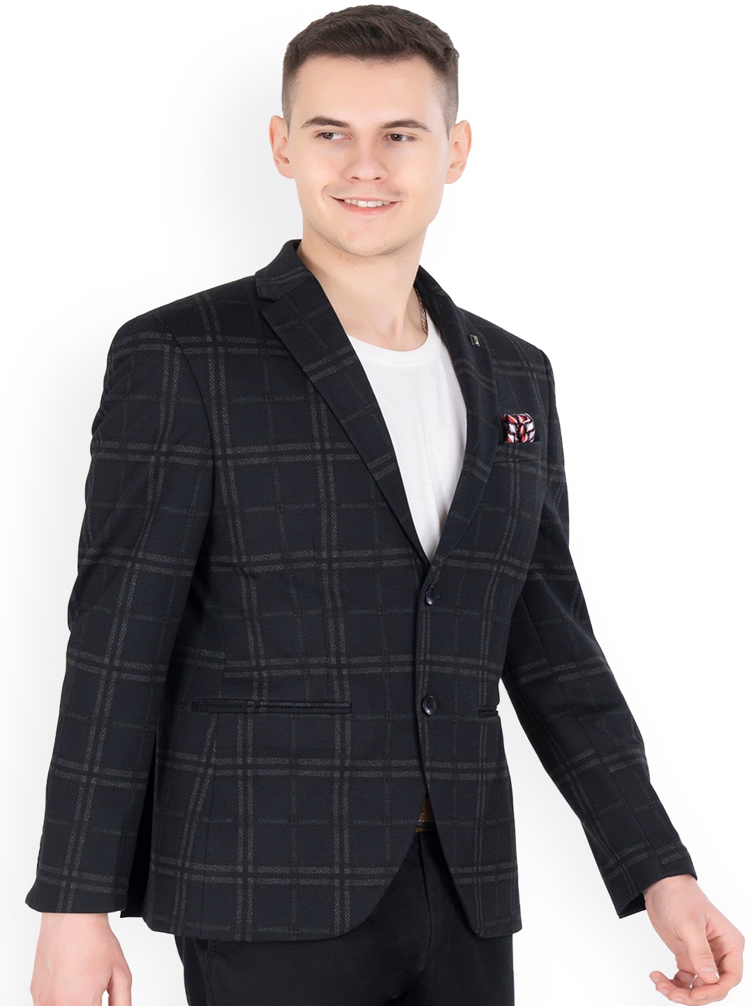 

Denis Parkar Checked Slim-Fit Twill Single Breasted Blazer, Navy blue