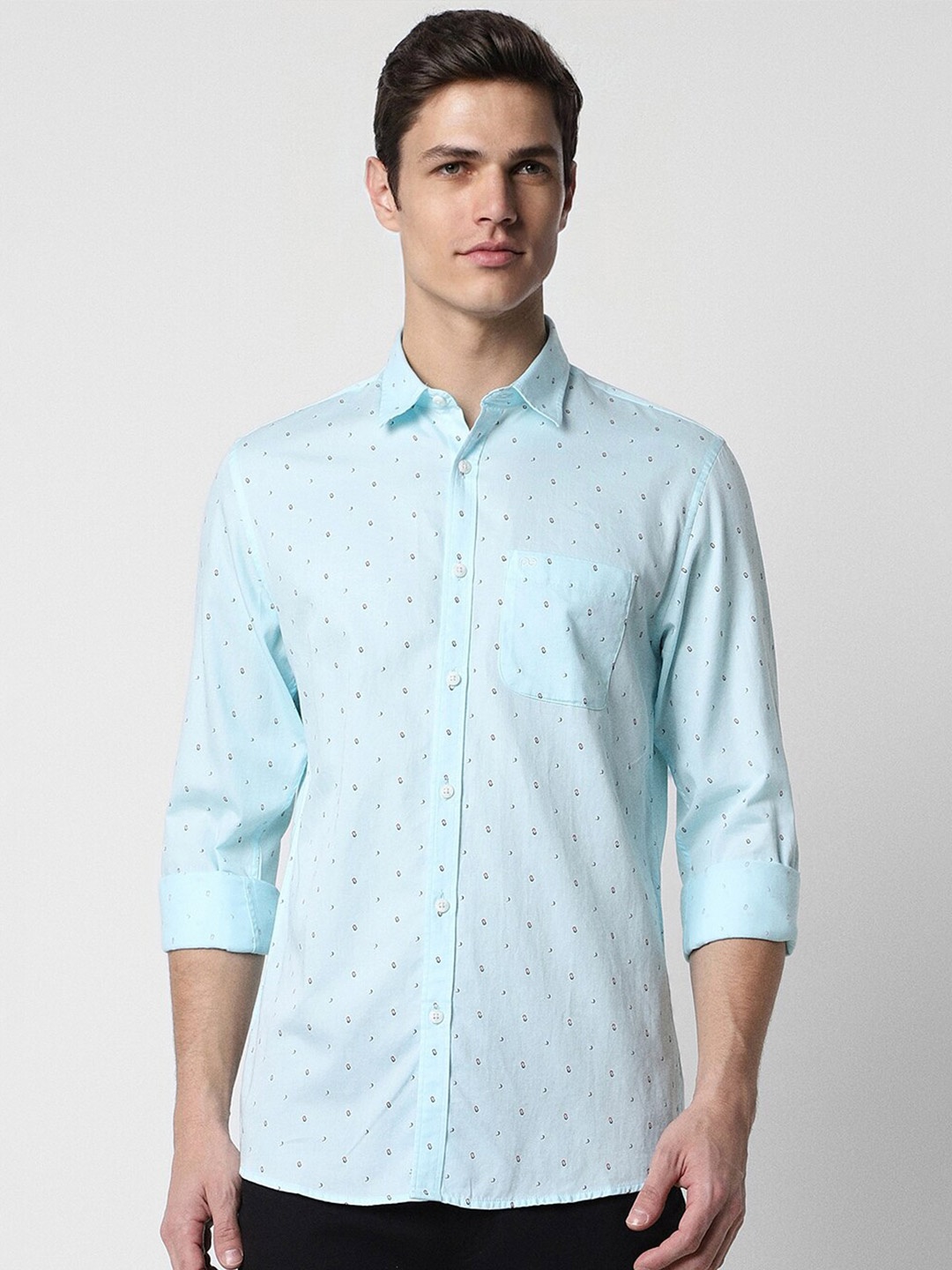 

Peter England Casuals Slim Fit Micro Ditsy Printed Pure Cotton Casual Shirt, Blue