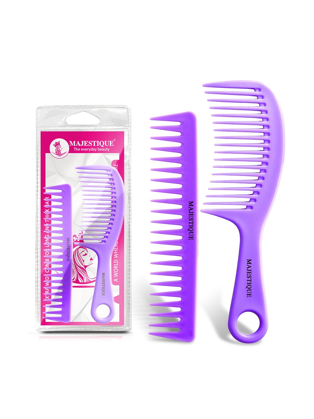 

MAJESTIQUE 2-Pcs Extra Wide Comb For Long & Thick Hair - Purple