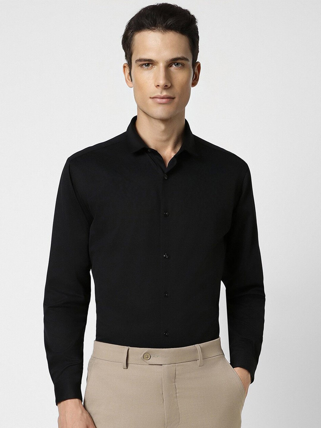 

V Dot Slim Fit Pure Cotton Formal Shirt, Black