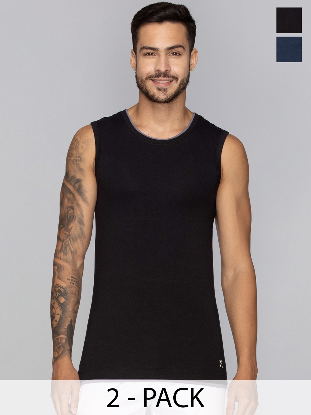 

XYXX Men Pack of 2 Cotton Anti-bacterial Gym Vests XYMTEE2PCKN06, Black